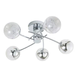 Spa Rhodes LED 5-Light Flush Ceiling Light 24W Cool White Crackle Effect And Chrome