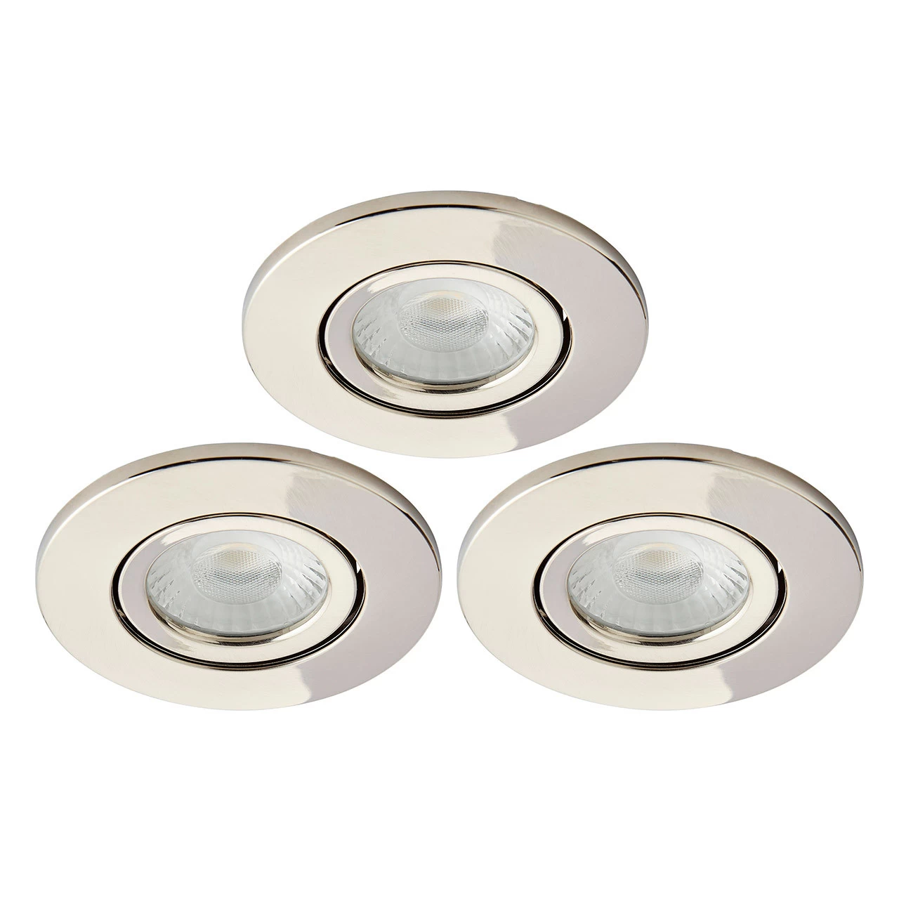 Spa Como LED Tiltable Fire Rated Downlight 5W Dimmable 3-Pack Cool White Satin Nickel IP65 3 Spa Como LED Tiltable Fire Rated Downlight 5W Dimmable 3-Pack Cool White Satin Nickel IP65