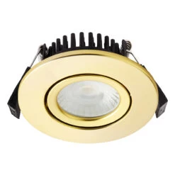 Spa Como LED Tiltable Fire Rated Downlight 5W Dimmable Cool White Satin Brass IP65 -Home Lighting Store SPA 38571 SBRS 07913.1657195003