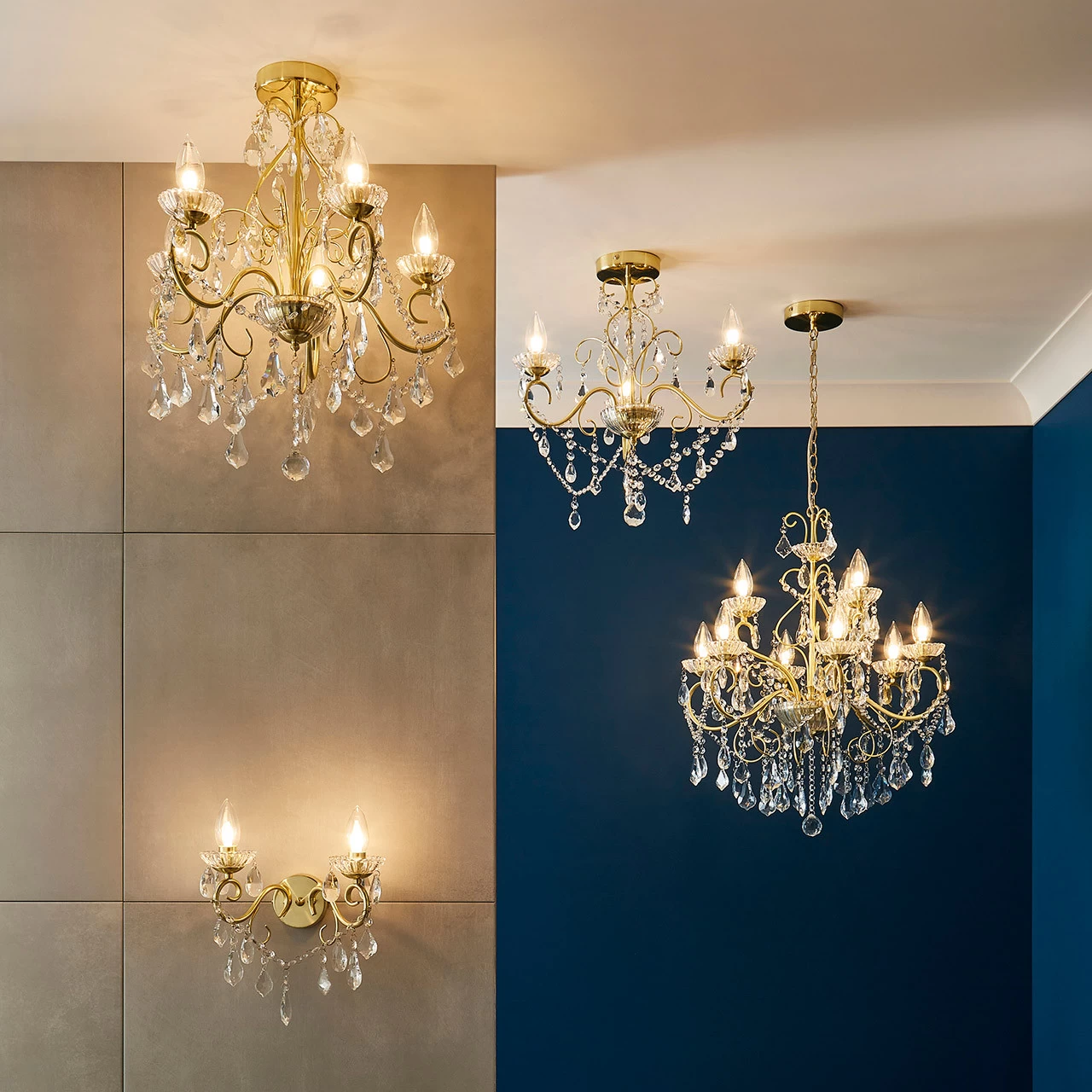 Spa Vela 2-Light Wall Light Crystal Glass And Satin Brass 5 Spa Vela 2-Light Wall Light Crystal Glass And Satin Brass - Image 3