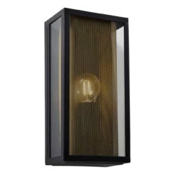 Zink CUBA Outdoor Box Lantern With Mesh Insert Black And Brass