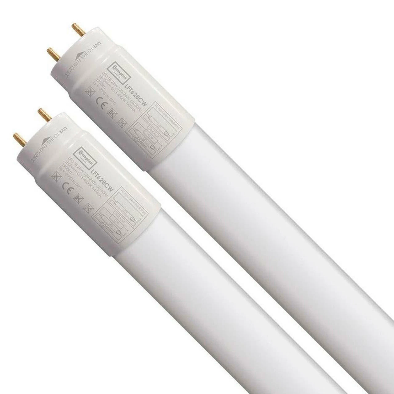 Crompton T8 LED Tube Light 6ft 28W (70W Eqv) Cool White 2-Pack 3 Crompton T8 LED Tube Light 6ft 28W (70W Eqv) Cool White 2-Pack