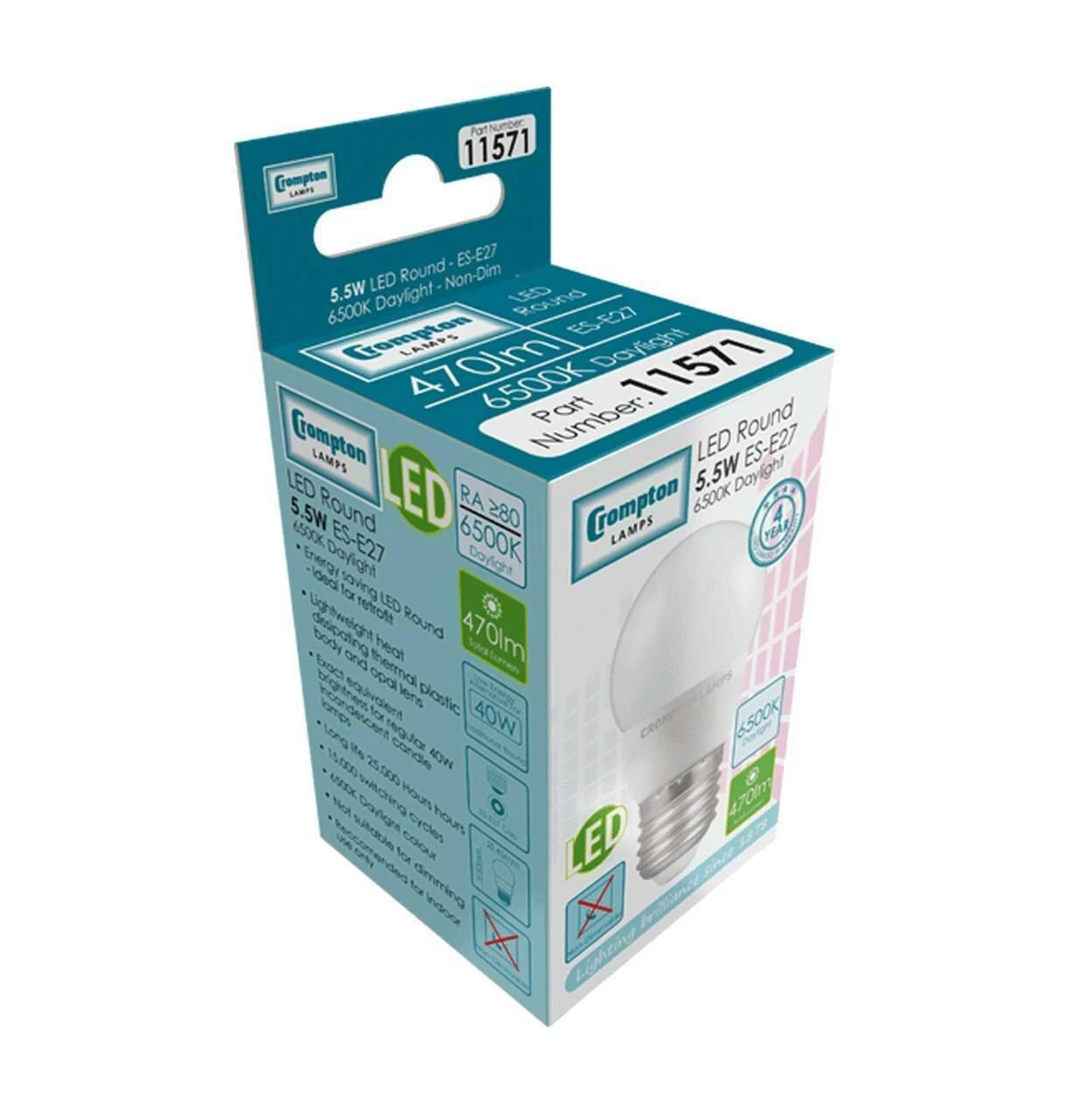 Crompton Golfball LED Light Bulb E27 4.9W (40W Eqv) Daylight 5-Pack Opal 6 Crompton Golfball LED Light Bulb E27 4.9W (40W Eqv) Daylight 5-Pack Opal - Image 4