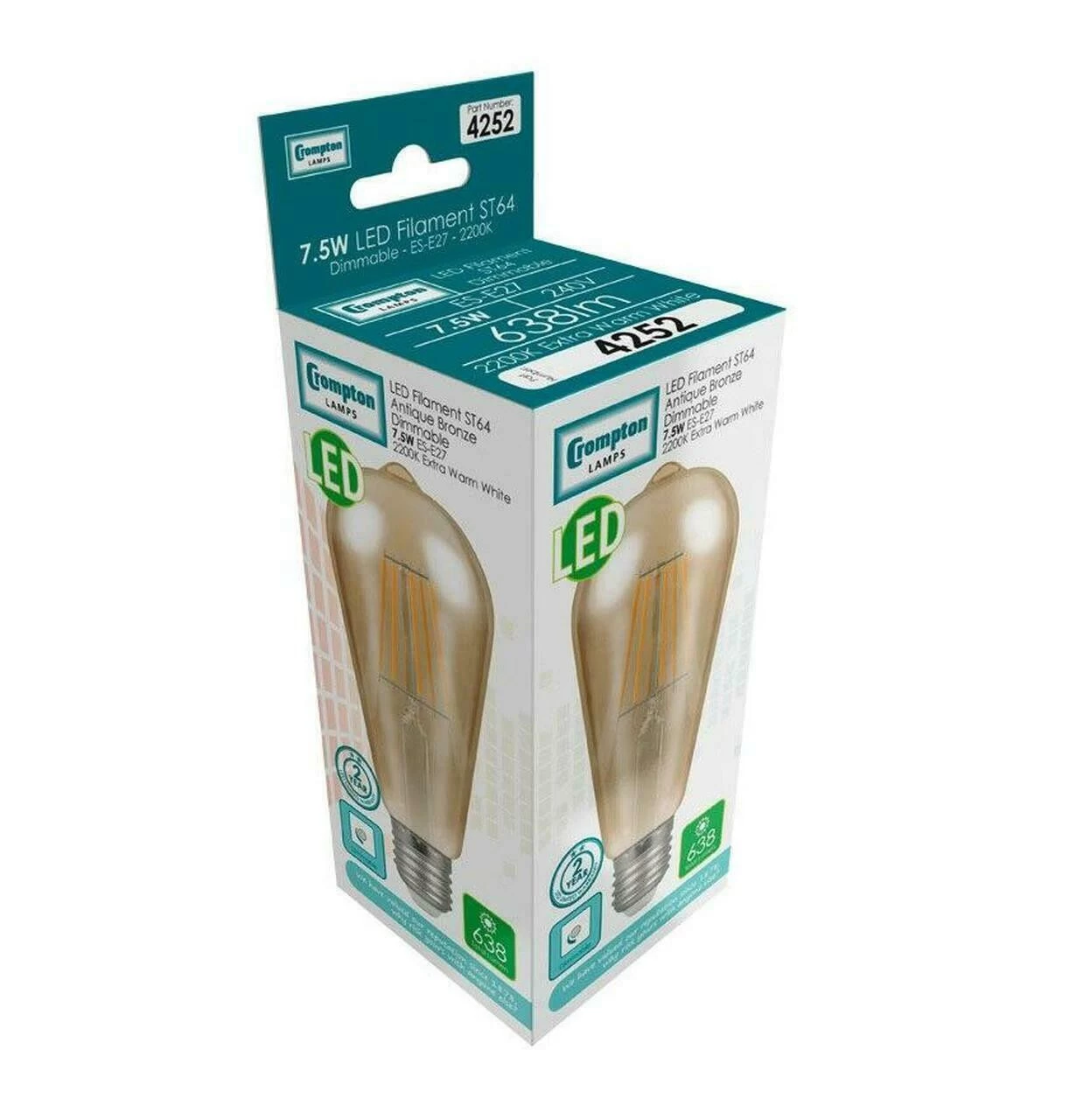 Crompton ST64 LED Light Bulb E27 7.5W (50W Eqv) Warm White 3-Pack Vintage 5 Crompton ST64 LED Light Bulb E27 7.5W (50W Eqv) Warm White 3-Pack Vintage - Image 3