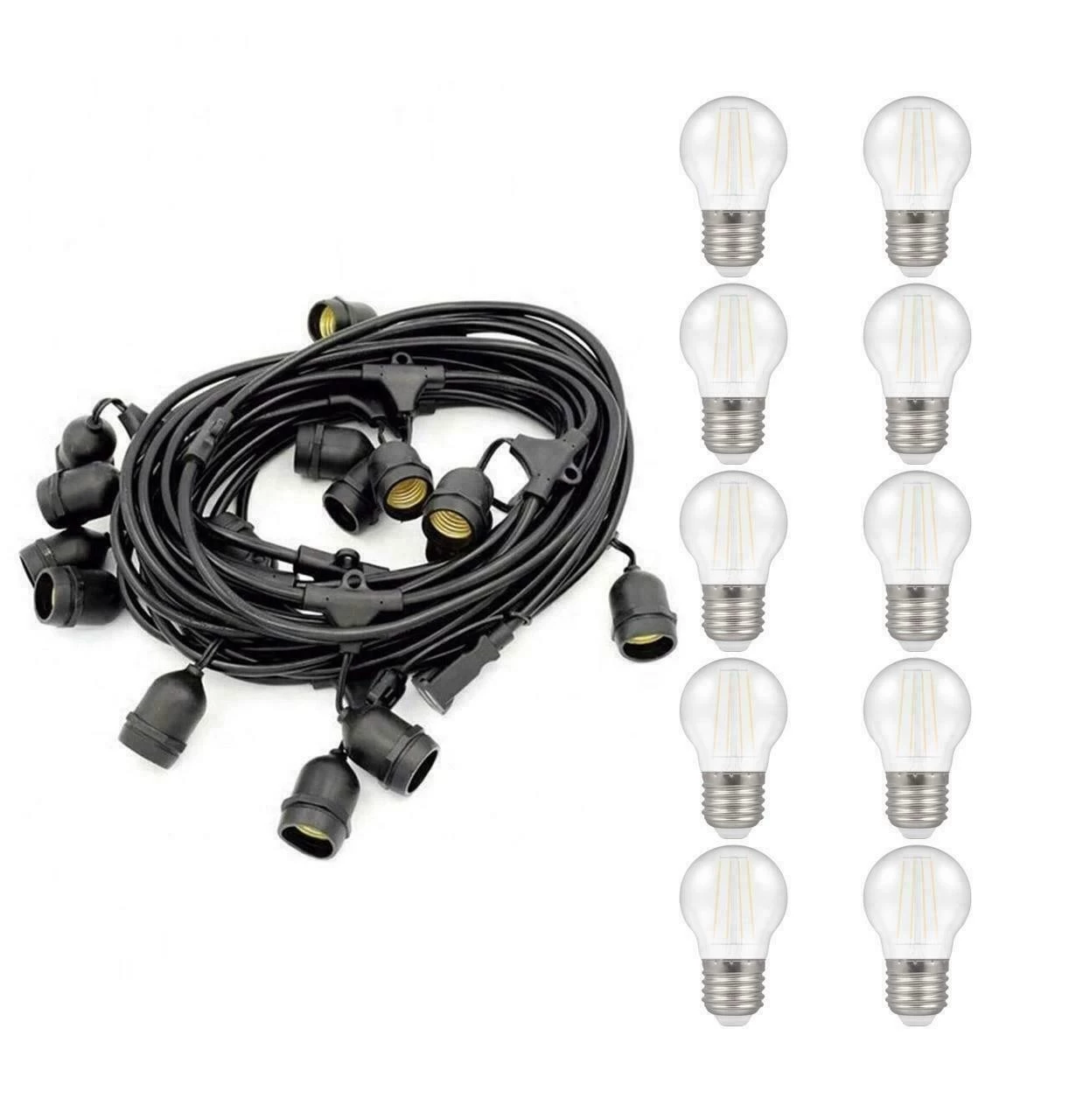 Festoon Light Premium 10m Connectible Outdoor E27 White With 20x LED Golfball Light Bulbs 4 Festoon Light Premium 10m Connectible Outdoor E27 White With 20x LED Golfball Light Bulbs - Image 2