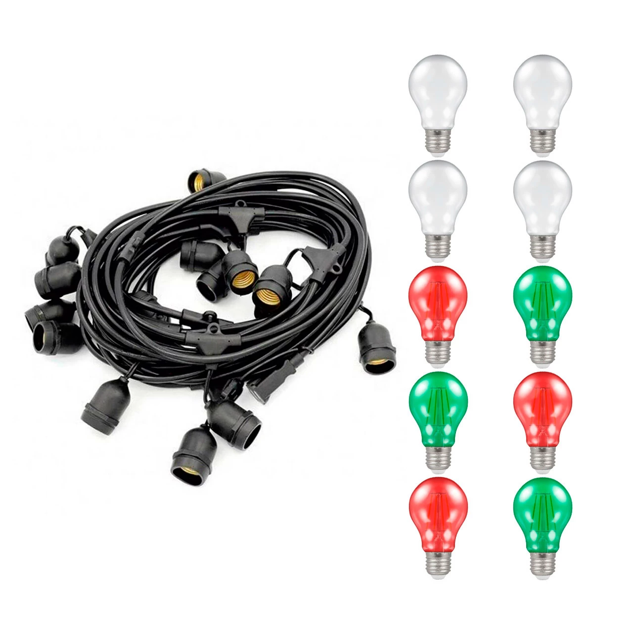 Christmas Festoon Light Premium 5m Connectible Outdoor White, Red And Green With 10x LED GLS 4 Christmas Festoon Light Premium 5m Connectible Outdoor White, Red And Green With 10x LED GLS - Image 2